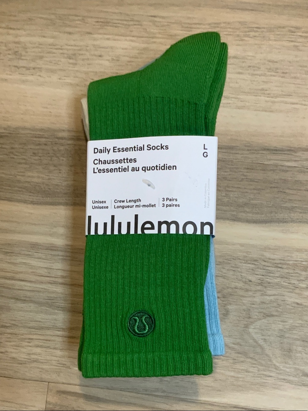 lululemon athletica Daily Essential Crew Socks - Green, Blue, White (3 Pack)